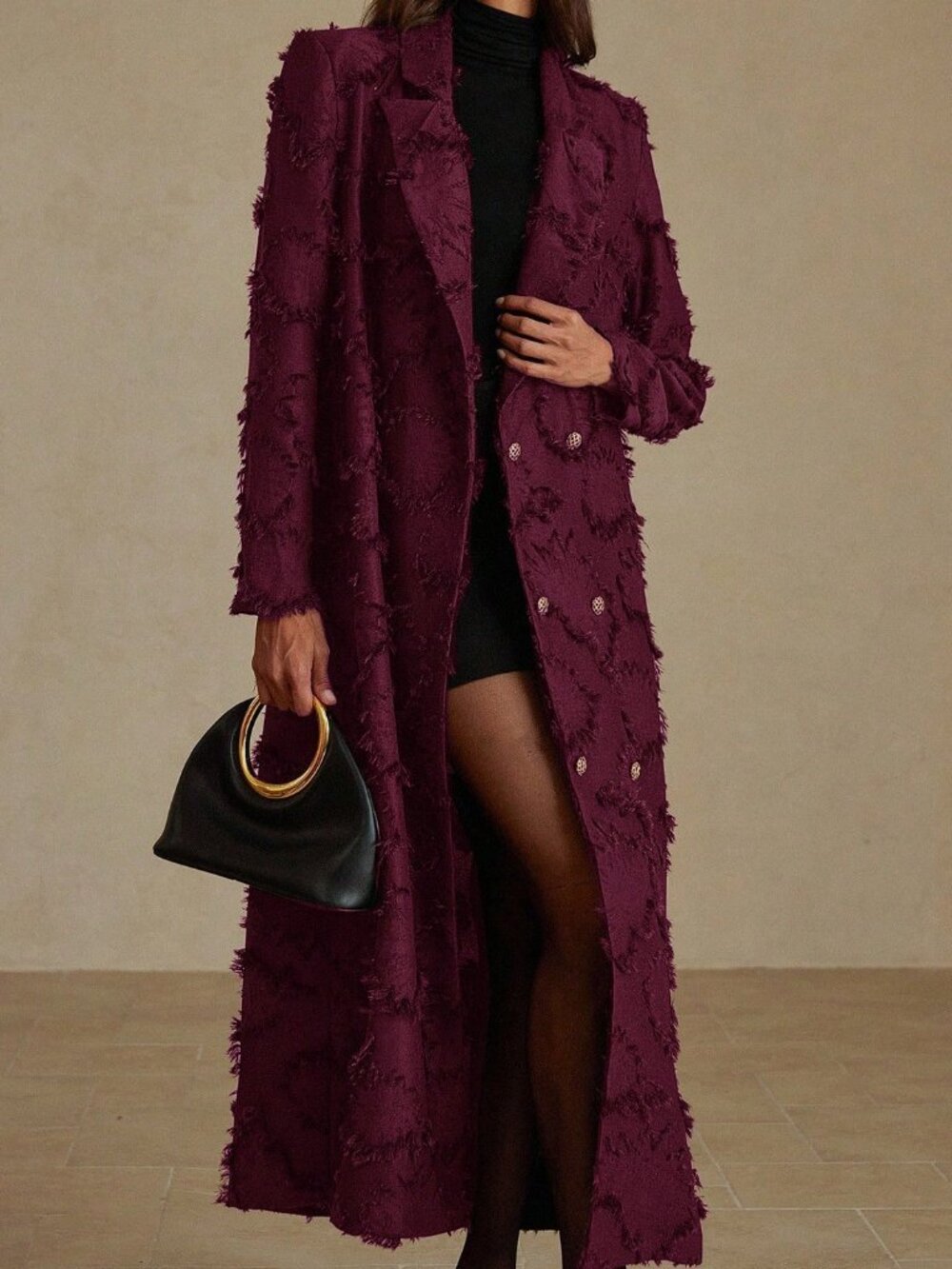 Burgundy Elegant Women's Thick 3D Embroidered Windbreaker Suit Jacket - Picture 3 of 7